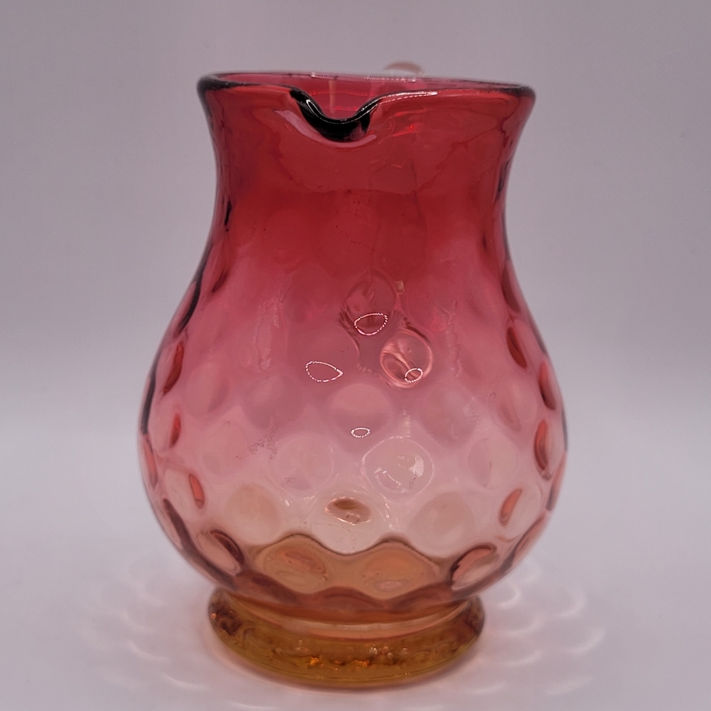 Vtg Cranberry Amberina Victorian Optic Hand Blown Coin Dot Creamer Vase Pitcher - Picture 4 of 10